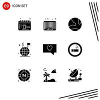 Group of 9 Solid Glyphs Signs and Symbols for flag business code world online Editable Vector Design Elements