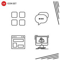 Collection of 4 Vector Icons in Line style Pixle Perfect Outline Symbols for Web and Mobile Line Icon Signs on White Background 4 Icons Creative Black Icon vector background