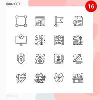 Modern Set of 16 Outlines and symbols such as gadget computers map law digital Editable Vector Design Elements