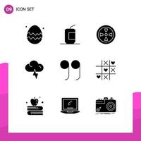 9 Thematic Vector Solid Glyphs and Editable Symbols of game close food weather cloud Editable Vector Design Elements