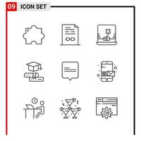 9 General Icons for website design print and mobile apps 9 Outline Symbols Signs Isolated on White Background 9 Icon Pack Creative Black Icon vector background