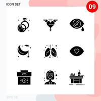 Vector Pack of 9 Icons in Solid Style Creative Glyph Pack isolated on White Background for Web and Mobile Creative Black Icon vector background