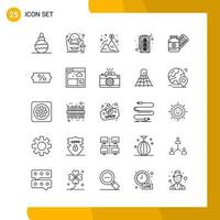 25 Icon Set Line Style Icon Pack Outline Symbols isolated on White Backgound for Responsive Website Designing Creative Black Icon vector background