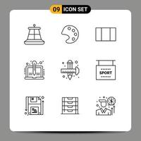 Set of 9 Vector Outlines on Grid for graphic draw content design writer Editable Vector Design Elements