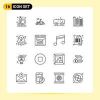 Pictogram Set of 16 Simple Outlines of creative office mountains business military Editable Vector Design Elements