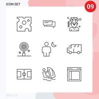 Modern Set of 9 Outlines Pictograph of gear search conversation membership man Editable Vector Design Elements