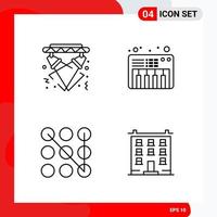 Creative Set of 4 Universal Outline Icons isolated on White Background Creative Black Icon vector background