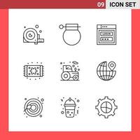 9 Icon Pack Line Style Outline Symbols on White Background Simple Signs for general designing Creative Black Icon vector background