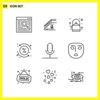 9 Icon Set Simple Line Symbols Outline Sign on White Background for Website Design Mobile Applications and Print Media Creative Black Icon vector background