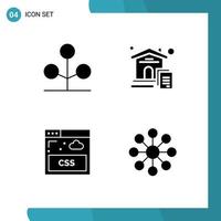 Set of 4 Commercial Solid Glyphs pack for forest sheet tree document database Editable Vector Design Elements