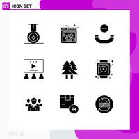 Solid Glyph Pack of 9 Universal Symbols of merry environment hang up eco video tutorials Editable Vector Design Elements
