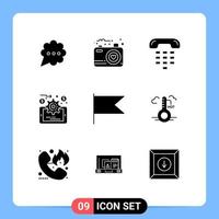 9 Universal Solid Glyphs Set for Web and Mobile Applications mark country communication online evaluation analytics Editable Vector Design Elements