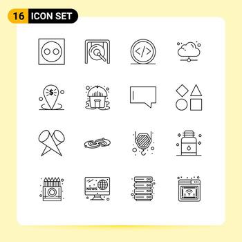 Set of 16 Modern UI Icons Symbols Signs for online technology chinese cloud programming Editable Vector Design Elements