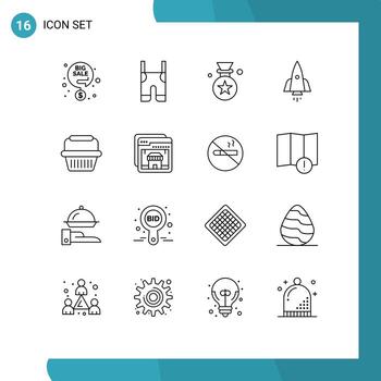 Modern Set of 16 Outlines and symbols such as travel speedup straps spaceship price Editable Vector Design Elements
