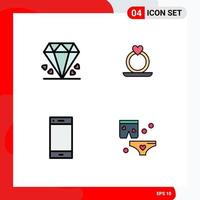 Modern Set of 4 Filledline Flat Colors and symbols such as diamond phone mother proposal smart phone Editable Vector Design Elements