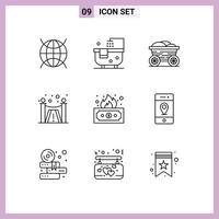 Mobile Interface Outline Set of 9 Pictograms of income risky trolley services design Editable Vector Design Elements