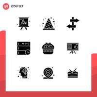 Pictogram Set of 9 Simple Solid Glyphs of egg basket sign time database Editable Vector Design Elements