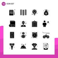 Glyph Icon set Pack of 16 Solid Icons isolated on White Background for responsive Website Design Print and Mobile Applications Creative Black Icon vector background