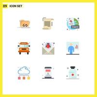 User Interface Pack of 9 Basic Flat Colors of attack school paper bus sketch Editable Vector Design Elements