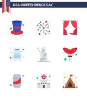 9 Flat Signs for USA Independence Day of landmarks entertainment democratic declaration Editable USA Day Vector Design Elements