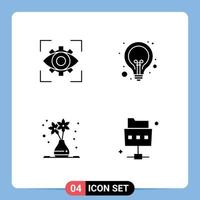 Pack of 4 Modern Solid Glyphs Signs and Symbols for Web Print Media such as eyesight web view idea art Editable Vector Design Elements