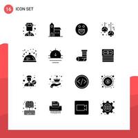 Universal Icon Symbols Group of 16 Modern Solid Glyphs of dinner lamps monastery decoration bulb Editable Vector Design Elements