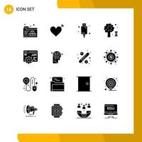 Pictogram Set of 16 Simple Solid Glyphs of strategy api concept electronic api science Editable Vector Design Elements