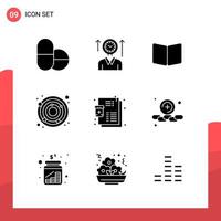 paquete de 9 iconos de glifos universales para medios impresos sobre fondo blanco fondo de vector de icono negro creativo