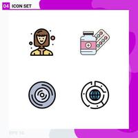 Group of 4 Filledline Flat Colors Signs and Symbols for avatar music medicine drugs cd Editable Vector Design Elements