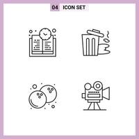 Pack of 4 Modern Filledline Flat Colors Signs and Symbols for Web Print Media such as book time fruit environment trash film camera Editable Vector Design Elements