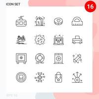 Modern Set of 16 Outlines Pictograph of health ruler shopping control loves Editable Vector Design Elements