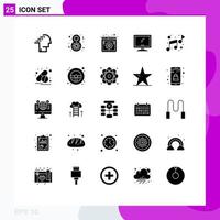 Editable Vector Line Pack of 25 Simple Solid Glyphs of imac monitor women celebrate computer settings Editable Vector Design Elements