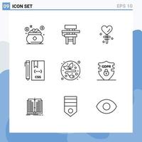 Pack of 9 creative Outlines of develop coding education code valentines day Editable Vector Design Elements