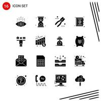 Collection of 16 Vector Icons in solid style Pixle Perfect Glyph Symbols for Web and Mobile Solid Icon Signs on White Background 16 Icons Creative Black Icon vector background