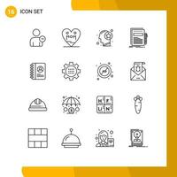 Pictogram Set of 16 Simple Outlines of presentation file head document thinking Editable Vector Design Elements