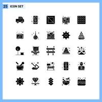 Set of 25 Commercial Solid Glyphs pack for retro wafer diagonal cookie online Editable Vector Design Elements