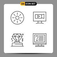 4 Black Icon Pack Outline Symbols Signs for Responsive designs on white background 4 Icons Set Creative Black Icon vector background