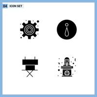 Set of 4 Commercial Solid Glyphs pack for cog folding chair circle chair speech Editable Vector Design Elements