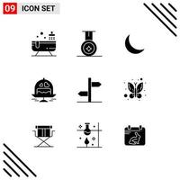 Modern Set of 9 Solid Glyphs Pictograph of sign logistic sleep direction wedding Editable Vector Design Elements