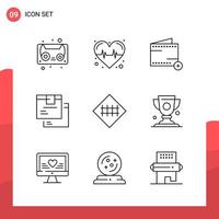 Pack of 9 Universal Outline Icons for Print Media on White Background Creative Black Icon vector background