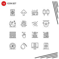Outline Pack of 16 Universal Symbols of sleep mode credit street food food Editable Vector Design Elements