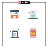 conjunto moderno de 4 iconos planos y símbolos como elementos de diseño vectorial editables de código PIN de tasa de diamante móvil de Internet vector