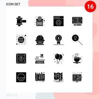 Editable Vector Line Pack of 16 Simple Solid Glyphs of sport ball app shopping cell Editable Vector Design Elements