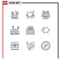 Pack of 9 Modern Outlines Signs and Symbols for Web Print Media such as trust location love delivery cupcake Editable Vector Design Elements