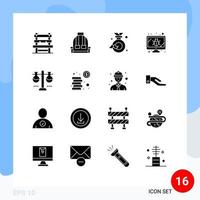Modern Set of 16 Solid Glyphs and symbols such as chemical laboratory screen badge monitor label Editable Vector Design Elements