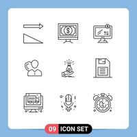 Pack of 9 Modern Outlines Signs and Symbols for Web Print Media such as protection person online insurance security Editable Vector Design Elements