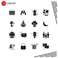 Collection of 16 Vector Icons in solid style Pixle Perfect Glyph Symbols for Web and Mobile Solid Icon Signs on White Background 16 Icons Creative Black Icon vector background