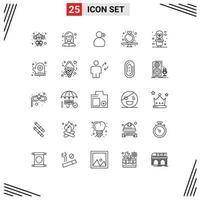 25 Universal Line Signs Symbols of bulb gavel work ring diamond Editable Vector Design Elements