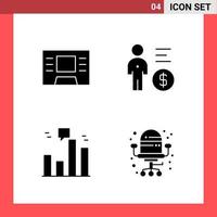 4 Icon Pack Solid Style Glyph Symbols on White Background Simple Signs for general designing Creative Black Icon vector background