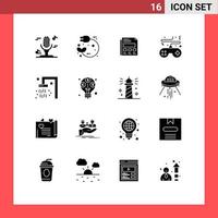 16 Universal Solid Glyphs Set for Web and Mobile Applications bath controller report console game Editable Vector Design Elements